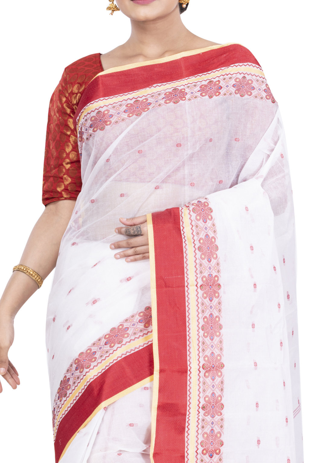 Red Pure Cotton VelvetPar_tant Tant Saree (699)